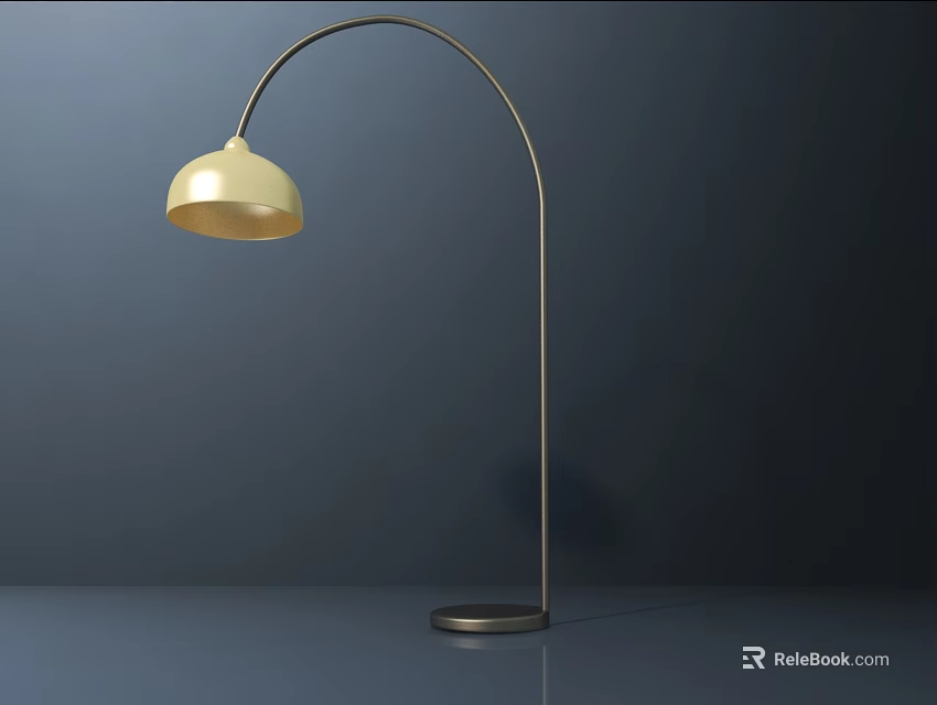 Modern Stylish Floor Lamp With Arched Metal Stand Gold Shade And Black Base 3d model 