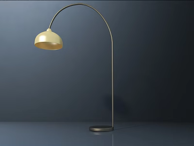Modern Stylish Floor Lamp With Arched Metal Stand Gold Shade And Black Base 3d model