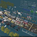 Urban Road Facilities With Traffic Signs Street Lamps Bus Stops And Vehicles