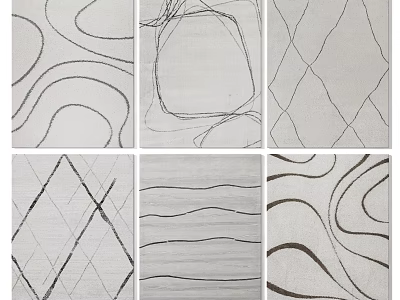 Square Rugs With Various Geometric Wave And Stripe Patterns In Neutral Tones 3d model