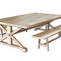 Wooden Dining Table Set With Two Benches And X Shaped Legs