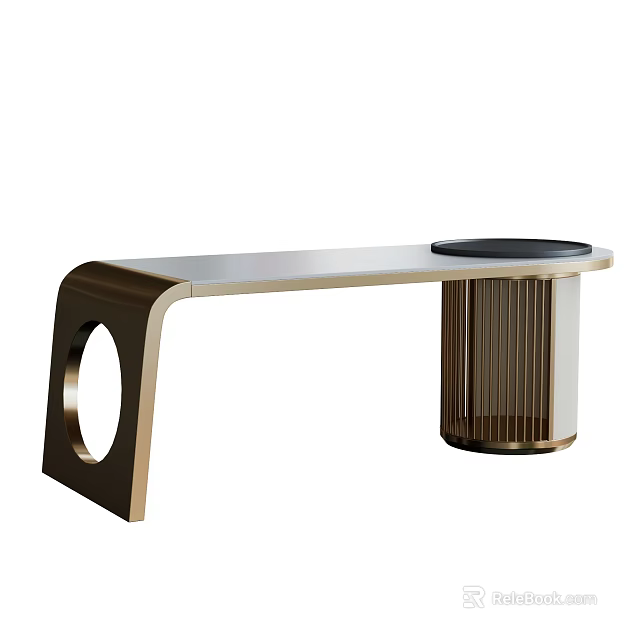 Modern Coffee Table With Gold Frame Black Circular Top And Striped Details 3d model
