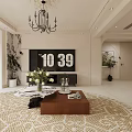 Cozy Cream Tone Living Dining Room With Green Velvet Sofa And Vintage Chandelier Design