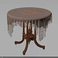 Round Wooden Table With Pink Tablecloth And Delicate Lace Trim