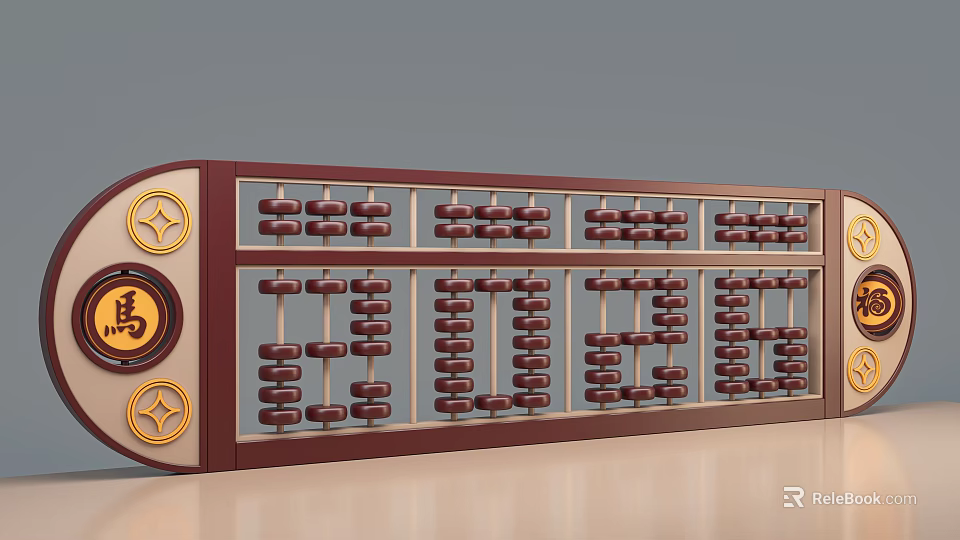 Traditional Wooden Abacus Photo Spot with Longevity Character and Star Motifs 3d model 