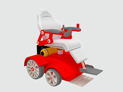Medical Wheelchair with Red Frame White Seat and Armrests for Patient Mobility Support 3d model