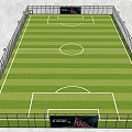Standard Soccer Field With Green Turf White Markings Surrounding Fencing And Advertising Boards