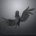 3D Rendered Parrot Model Standing With Open Wings On Gray Background