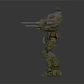Green Camouflage Battle Mech Robot 3D Model With Bipedal Biomechanical Design And Armored Weapons