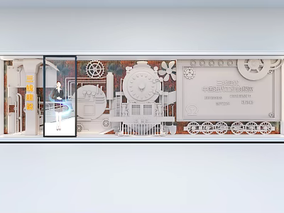Industrial Style Background Wall With Steam Locomotive Gears And Text Signage 3d model