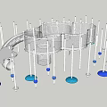 3D Children's Play Area With Curved Slide Circular Climbing Structure White Pillars And Blue Balls