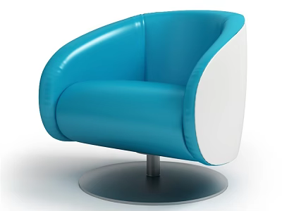 Modern Leather Single Sofa With Blue And White Upholstery And Metal Round Base 3d model