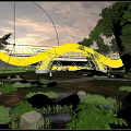 Road Infrastructure Featuring Arch Bridge Over River With Evening Sky Natural Surroundings And Illuminated Design