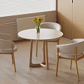 Light Wooden Interior With Round Table Three Chairs And Yellow Flower Vase