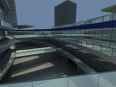 Modern Commercial Street With Glass Facade Multi Level Design And Open Urban Space 3d model