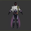 Male Fantasy Character 3D Model With White Armor Purple Cape And Black Bodysuit
