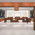 Modern Cultural Center Interior Design With Brown Decor White Tile Floor And Information Desk
