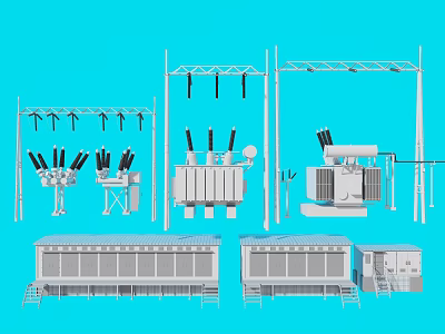 Modern Industrial Equipment Featuring Transformers Power Poles And Electrical Components 3d model