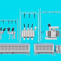 Modern Industrial Equipment Featuring Transformers Power Poles And Electrical Components 3d model
