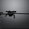 Black Sniper Rifle With Scope And Bipod On Smooth Black Surface With Gray Gradient Background