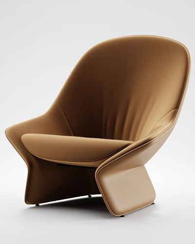 Brown Leather Modern Lounge Chair With Comfortable Ergonomic Design And Smooth Lines 3d model