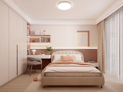 Cozy Kids Room Interior With Bed Desk And Bookshelf 3d model