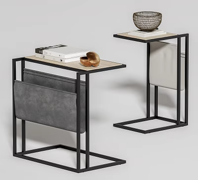 Stylish Modern Side Table With Metal Frame And Top Featuring Books And Woven Basket 3d model
