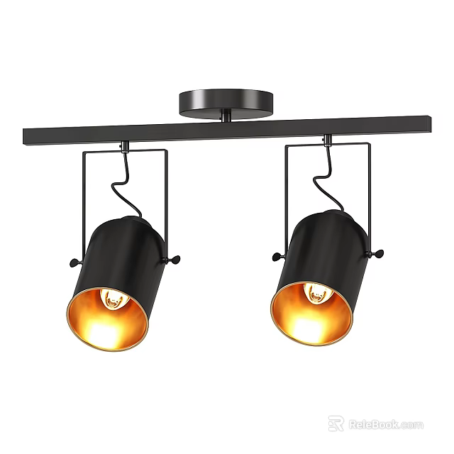 Black Ceiling Mounted Bar With Two Adjustable Spotlights Warm Light Modern Design 3d model