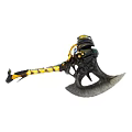 Mechanical Battle Axe With Glowing Yellow Accents And Black Metal Design