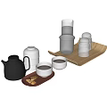 Modern Stylish Tea Set With Ceramic Glass Teapot Cups And Wooden Tray