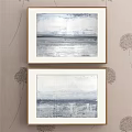 Two Framed Abstract Ink Paintings With Blue Gray White Watercolor Wall Art