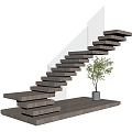 Modern glass handrail staircase 3d model