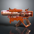 Futuristic Orange Metallic Gun With Battle Worn Details And Blood Stains