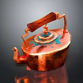 Copper Kettle With Wooden Handle And Bird Shaped Spout Blue Decorative Patterns
