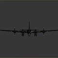 Dark Airplane Model with Four Propellers US Insignia Red Stripe on Gray Background