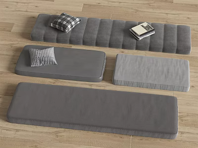 Comfortable Gray Cushions and Plush Seat Pads with Checkered Pillow and Book 3d model