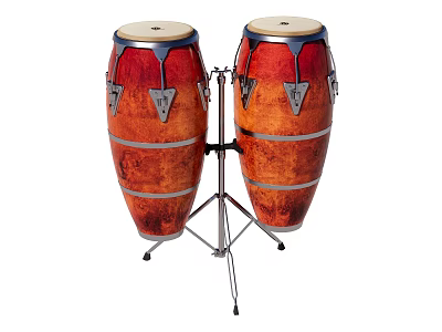 Artistic Musical Instruments Conga Drums with Red Orange Finish and Metal Accents on Stand 3d model