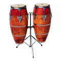 Artistic Musical Instruments Conga Drums with Red Orange Finish and Metal Accents on Stand