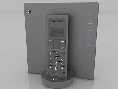 Digital Desktop Phone with Numeric Keypad Screen Display Charging Base and Communication Icons Panel 3d model