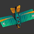 Space Themed Toy Biplane Model With Turquoise Orange Body And Shark Decals Propeller