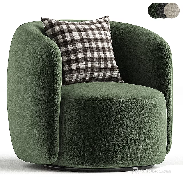 Green Single Seater Sofa with Black and White Checkered Cushion and Round Armrest Design 3d model 