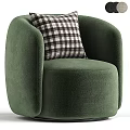 Green Single Seater Sofa with Black and White Checkered Cushion and Round Armrest Design
