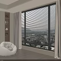 Bright Room Interior With Gray Curtains And Modern Window Blinds Design
