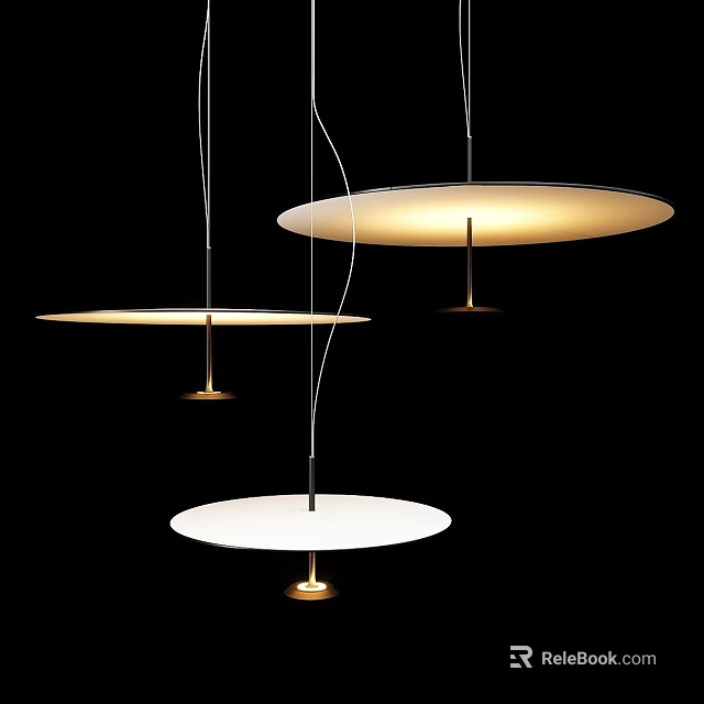 Three Modern Pendant Lights With Circular White Shades And Warm Illumination 3d model 