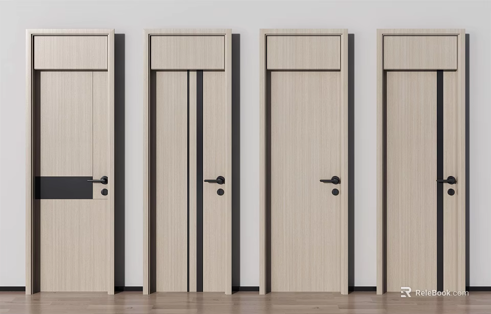 Stylish Wooden Hinged Doors With Light Wood Finish And Modern Designs 3d model 