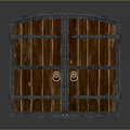 Wooden Double Door With Metal Frame And Riveted Accents For Home Decor