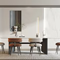 Modern Dining Table Set With Upholstered Chairs And Marble Wall Decor 3d model