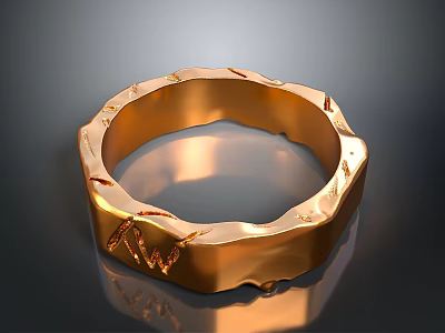 Shiny Golden Ring With Irregular Surface Texture And Unique Design For Daily Use 3d model