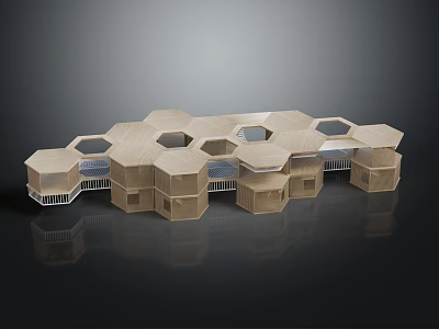 Hexagonal Wooden Modules Interconnected In Layered Modern Architectural Artistic Structure 3d model