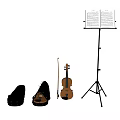 Classic Violin Set With Bow Case Music Stand And Open Sheet Music
